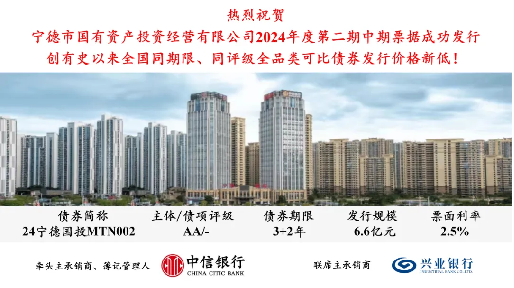喜報！熱烈慶祝市國投公司2024年度第二期中期票據成功發行